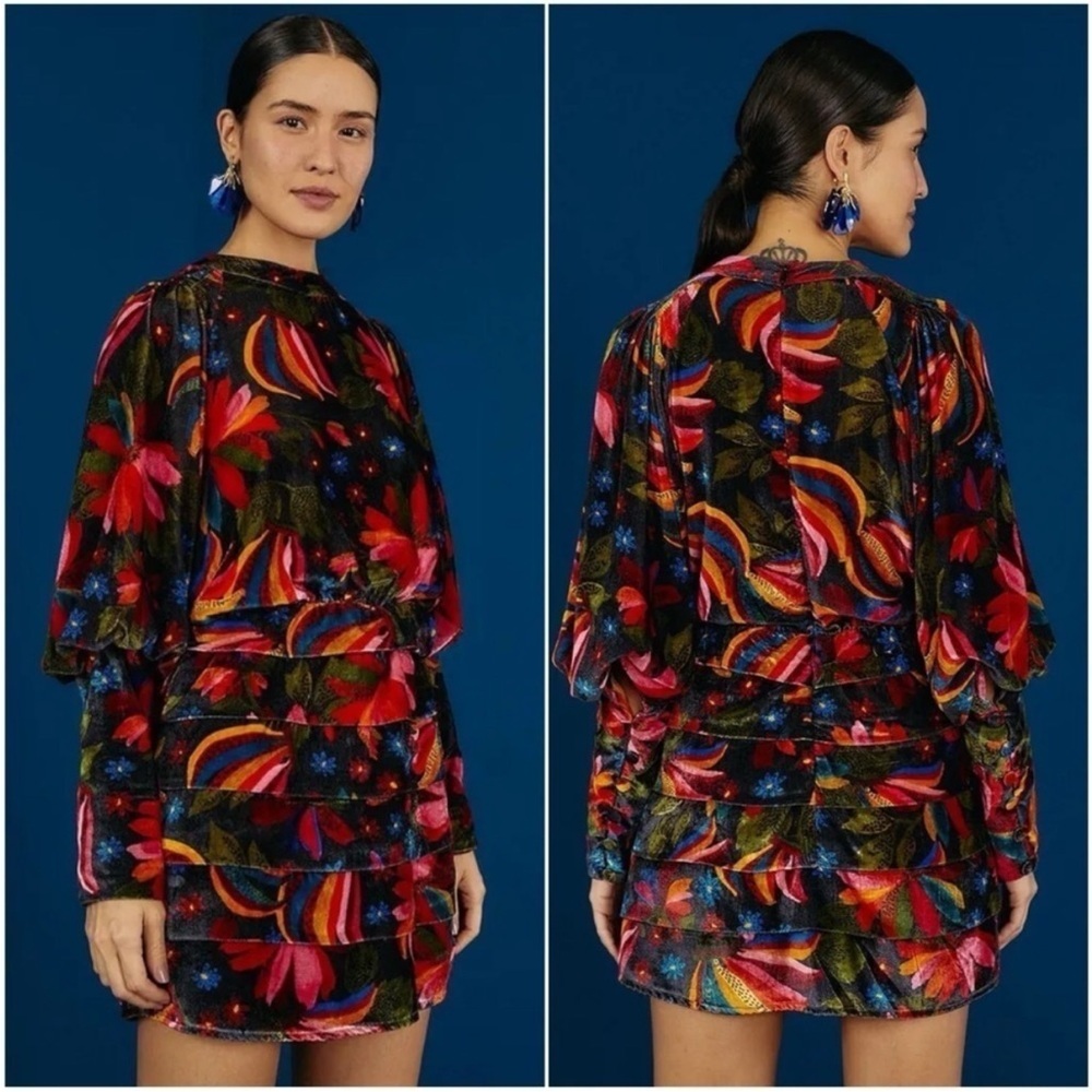 Farm Rio Banana Sky Velvet Dress S